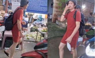 Hoài Linh đi dép lê, đeo balo ở chợ Lý Sơn